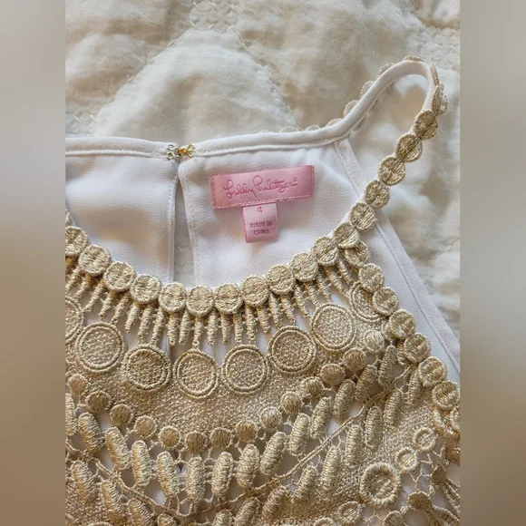 Lilly Pulitzer while and gold pearl soft shift dress, size 4 - Picture 5 of 14